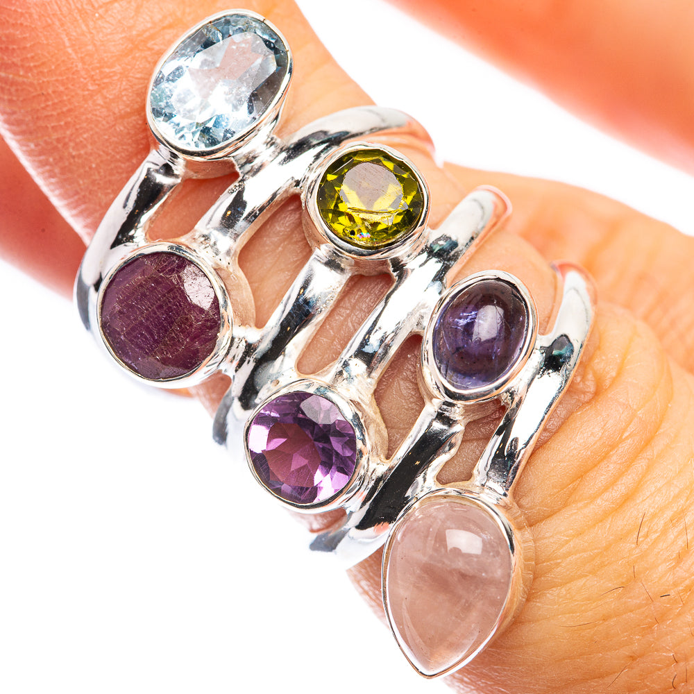Large Blue Topaz, Ruby, Peridot, Amethyst, Tanzanite, Rose Quartz Ring Size 5.75 (925 Sterling Silver) RING143329