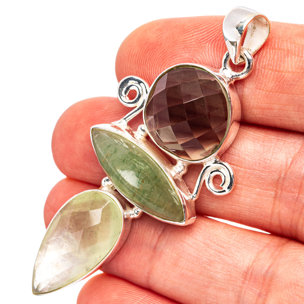 Premium Prehnite, Green Amethyst Pendant 2 1/4" (.925 Sterling Silver)