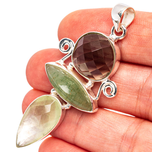 925 sterling silver pendant with green oval gemstone and faceted smoky center