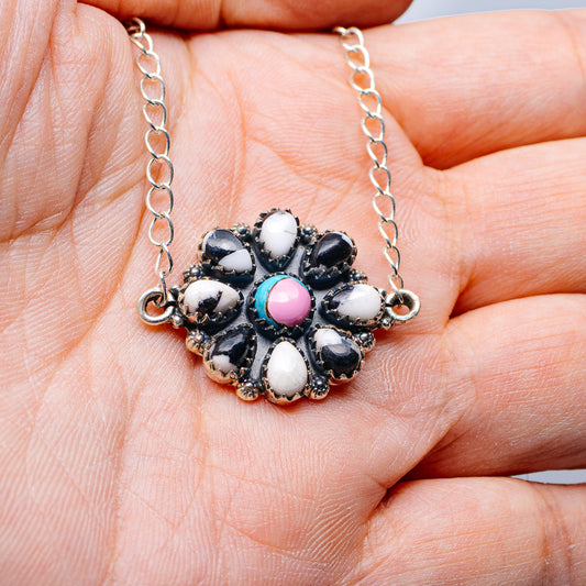 Southwestern Style White Buffalo Turquoise, Cotton Candy Turquoise Bracelet 8 5/8" (.925 Sterling Silver)
