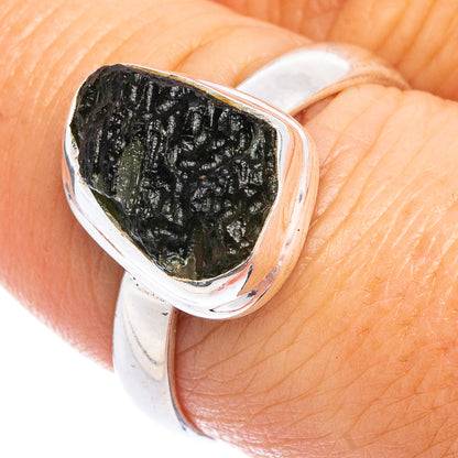 Rare Raw Moldavite Ring Size 8 (.925 Sterling Silver)