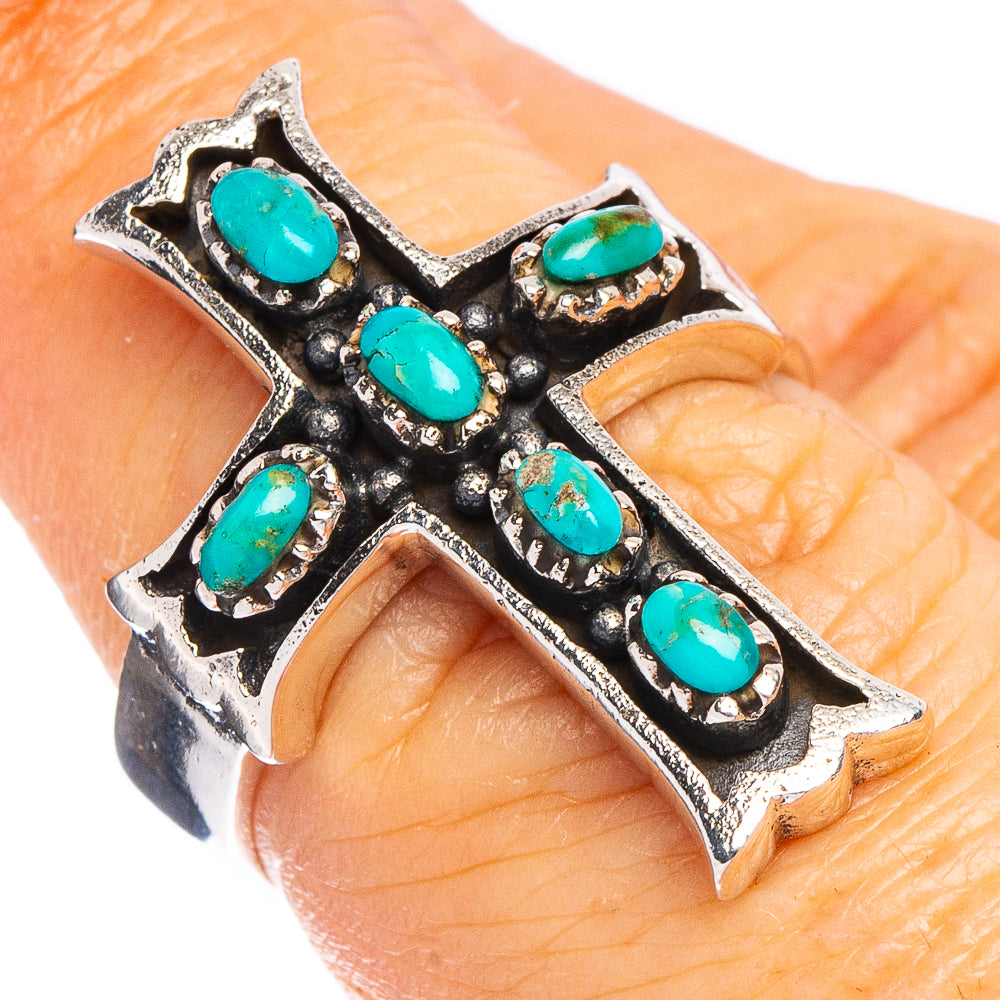 Arizona Turquoise Native Style Cross Ring Size 6.5 (.925 Sterling Silver)