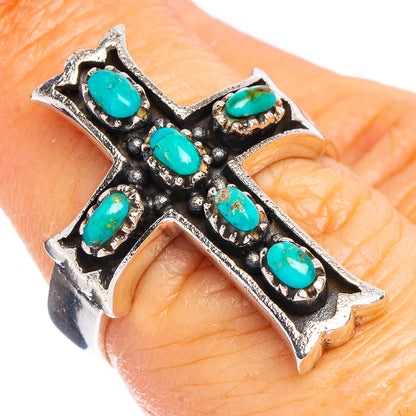 Arizona Turquoise Native Style Cross Ring Size 6.5 (.925 Sterling Silver)