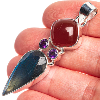 Labradorite, Carnelian, Amethyst Pendant 2 1/8" (925 Sterling Silver) P39746
