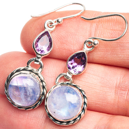 Rainbow Moonstone, Amethyst Earrings 1 5/8" (925 Sterling Silver) E432601