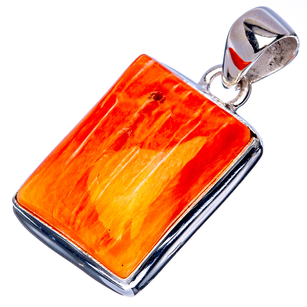 Orange Spiny Oyster Shell Pendant 1 1/4" (925 Sterling Silver) P41343