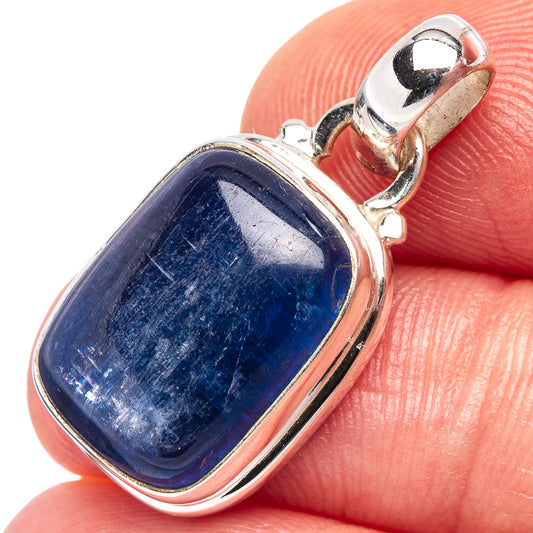 Kyanite pendant in .925 sterling silver with blue oval stone and hinged bail