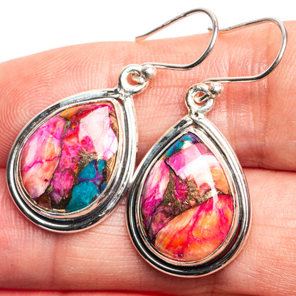 Kingman Pink Dahlia Turquoise Earrings 1 3/8" (925 Sterling Silver) E432776