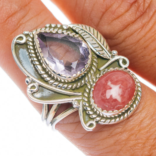 Premium Amethyst, Rhodochrosite Ring Size 9.5 (.925 Sterling Silver)