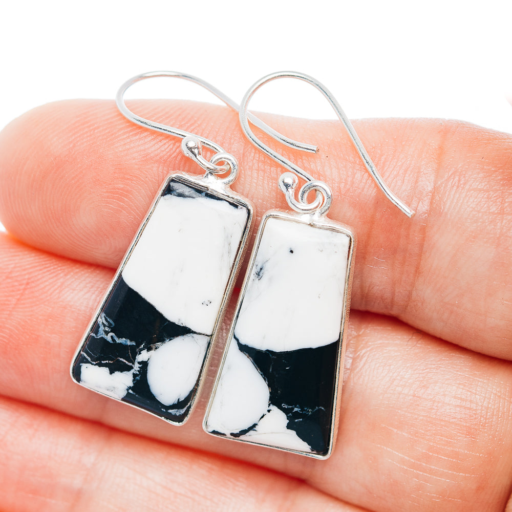 White Buffalo Turquoise Earrings 1 5/8" (.925 Sterling Silver)