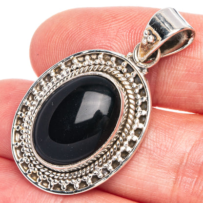 Black Onyx 1 1/2" Pendant (925 Sterling Silver) P40010