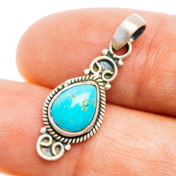 Southwestern Style Kingman Turquoise Pendant 1 1/8" (.925 Sterling Silver)