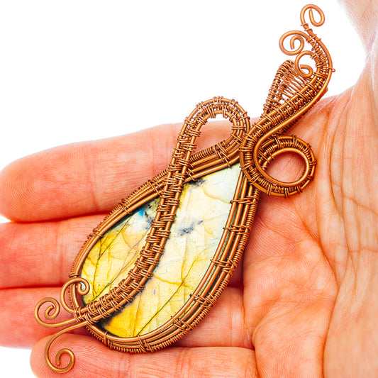 Labradorite Wire Wrap Pendant 3 7/8" (Copper)
