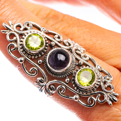 Large Tanzanite, Peridot 925 Sterling Silver Ring Size 8