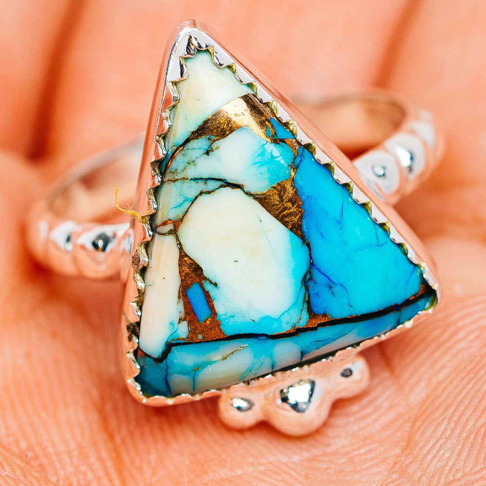 Southwestern Style Ice Blue Dahlia Mohave Turquoise Ring Size 7.25 (.925 Sterling Silver)