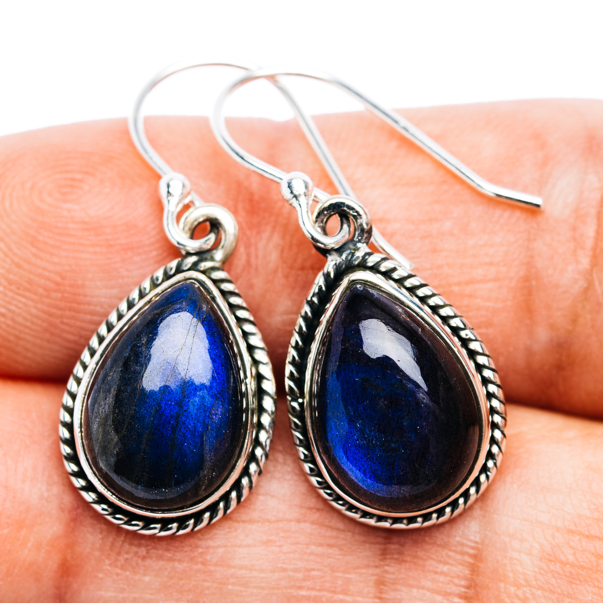 Labradorite Earrings 1 3/8" (.925 Sterling Silver)