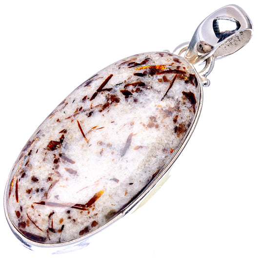 Astrophyllite cabochon pendant with oval silver setting and top loop, brown flecks