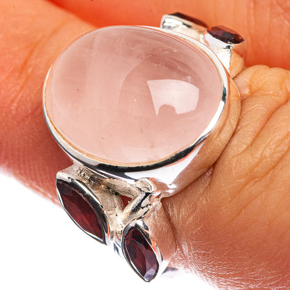 Rose Quartz, Garnet 925 Sterling Silver Ring Size 6.25