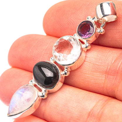 Rainbow Moonstone, Star Diopside, White Quartz, Amethyst 925 Sterling Silver Pendant 2" (925 Sterling Silver) PD38672