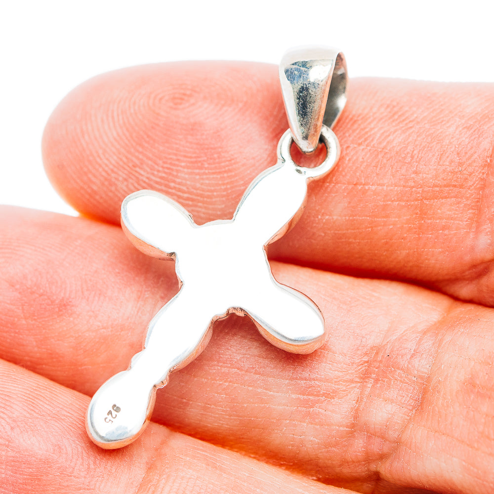 Southwestern Style Cotton Candy Turquoise Cross Pendant 1 5/8" (.925 Sterling Silver)