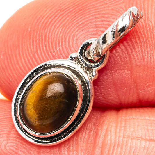Tiger's Eye dainty pendant in .925 sterling silver, oval amber stone