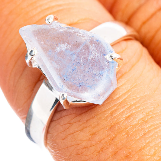 925 sterling silver ring with light blue pear-cut dumortierite quartz gemstone