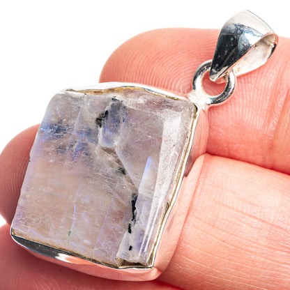 Raw Rainbow Moonstone Pendant 1 1/2" (925 Sterling Silver) P39102