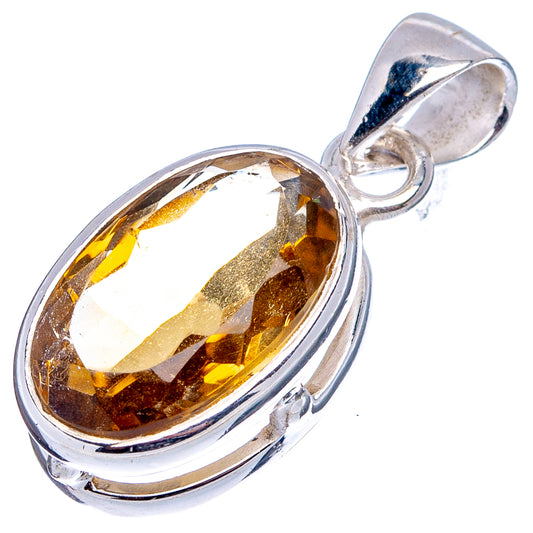 Oval faceted citrine gemstone pendant in polished .925 sterling silver setting
