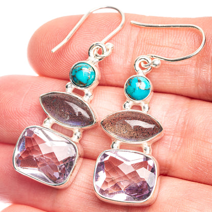Amethyst, Labradorite, Blue Copper Composite Turquoise Earrings 1 5/8" (925 Sterling Silver) E432622