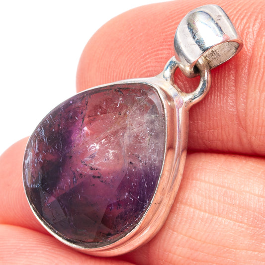 Bi-color amethyst teardrop pendant in .925 sterling silver bezel setting