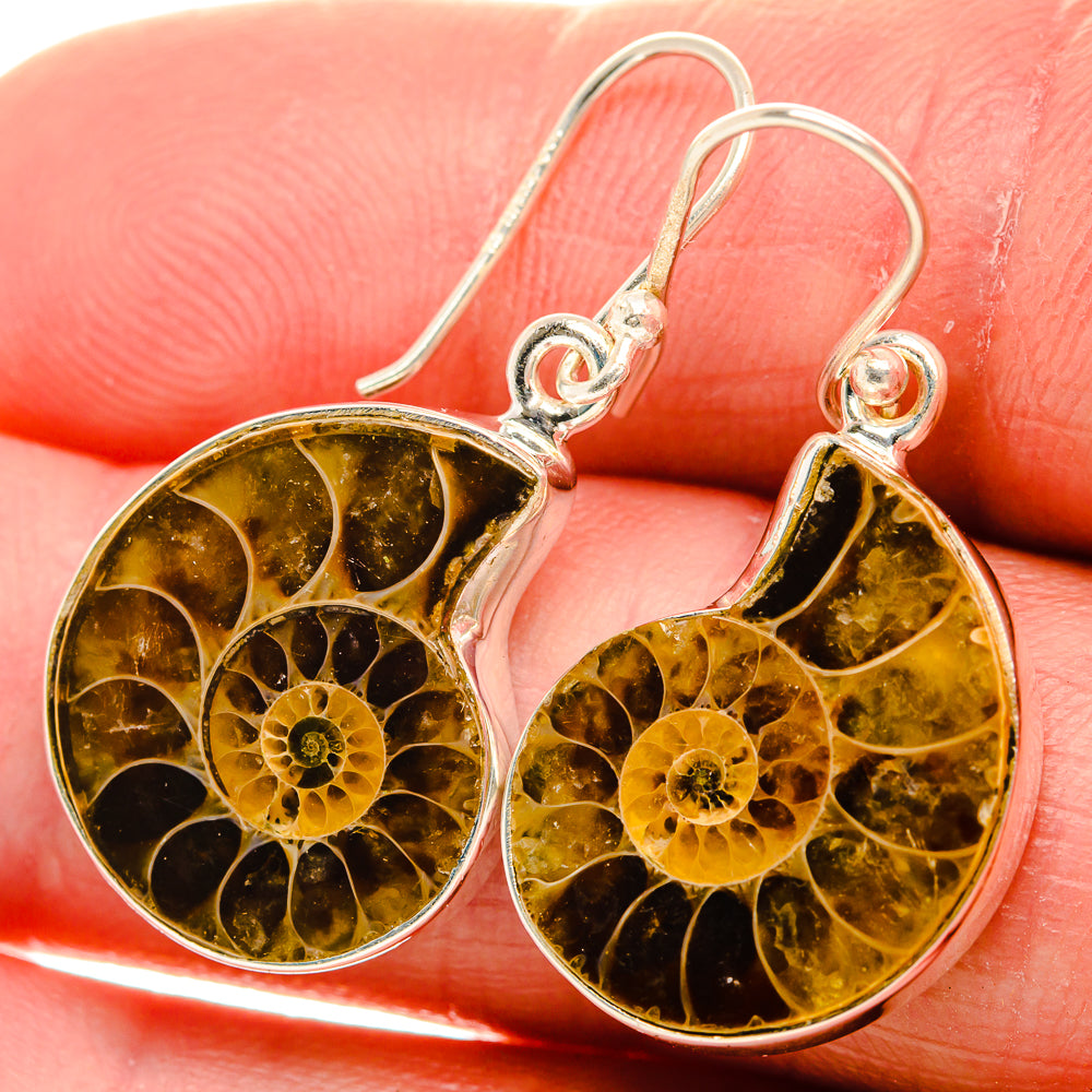 Ammonite Fossil Earrings 1 1/2" (925 Sterling Silver) EARR432101