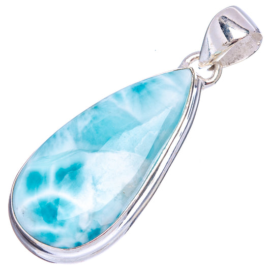 Teardrop larimar pendant in .925 sterling silver, light blue marbled stone, loop bail