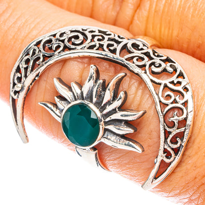 Green Onyx Moon Sun Dainty Ring Size 7 Adjustable (925 Sterling Silver) R5245