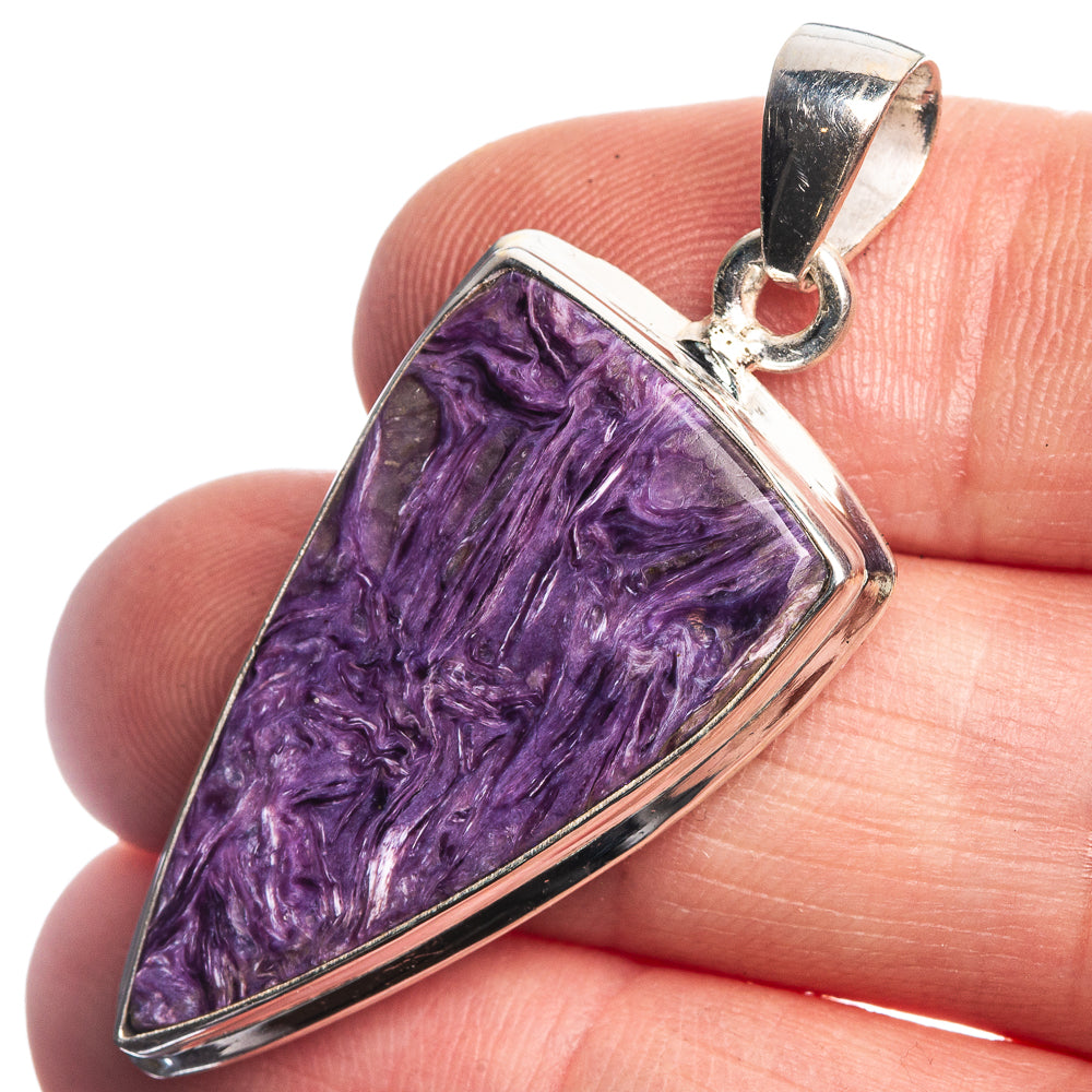 Charoite 925 Sterling Silver Pendant 1 5/8"