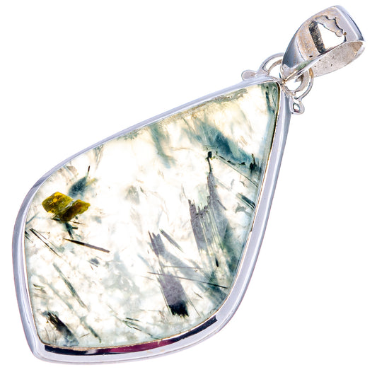 Prehnite teardrop pendant in .925 sterling silver, translucent light green stone with inclusions