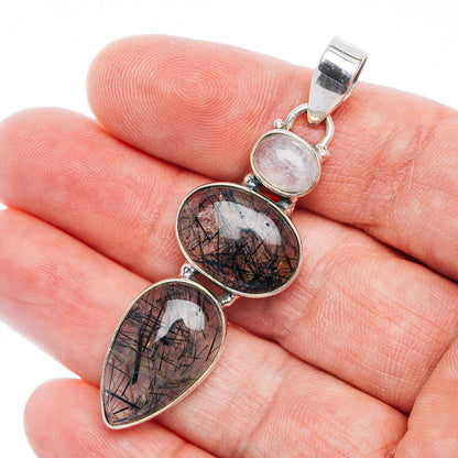 Premium Tourmalinated Quartz, Rainbow Moonstone Pendant 2 3/8" (.925 Sterling Silver)