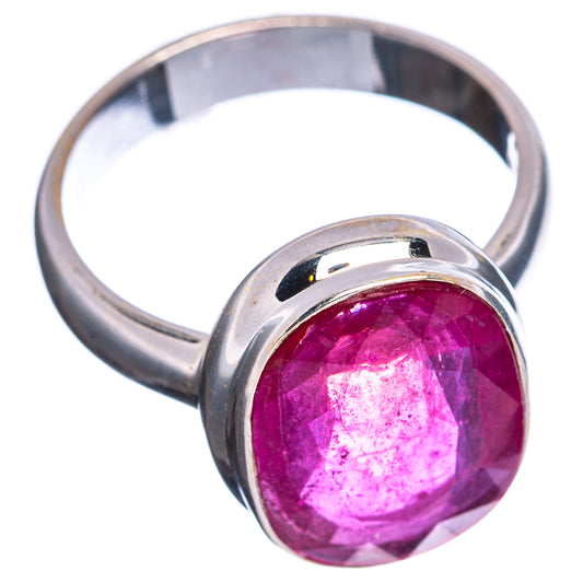 Ruby-colored glass solitaire ring in polished .925 sterling silver band, size 7