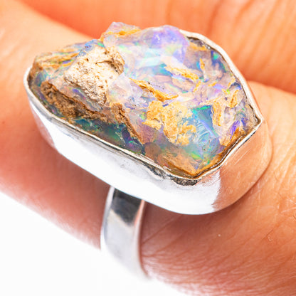 Sterling silver opal ring with bezel-set raw opal, size 7.5