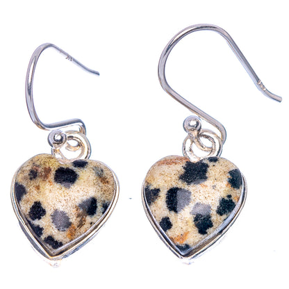 Dalmatian Jasper Heart Earrings 1 1/8" (925 Sterling Silver) E1812