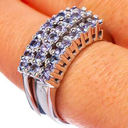 Sterling silver tanzanite ring with faceted blue stones in prong cluster, size 9