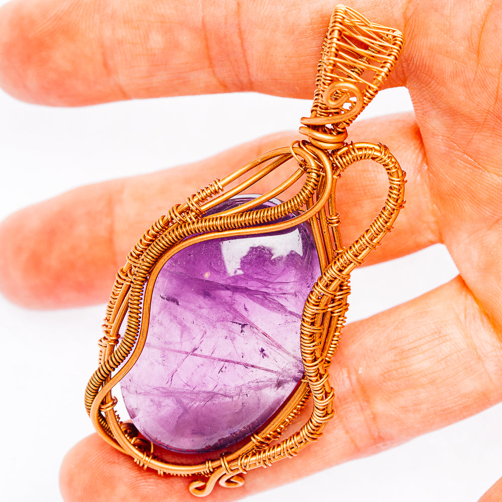 Amethyst Wire Wrap Pendant 2 5/8" (Copper)