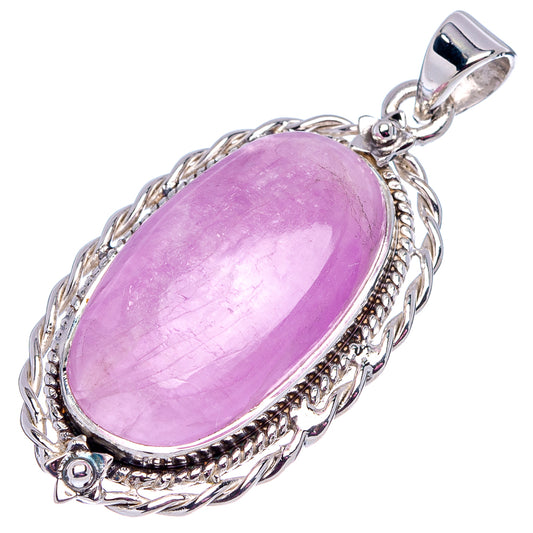 Oval purple kunzite pendant, .925 sterling silver ornate bezel with bail and chain loop