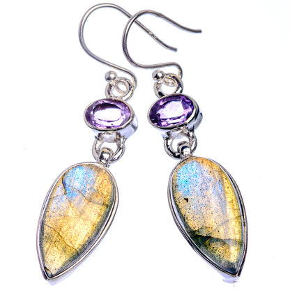 Labradorite, Amethyst Earrings 1 3/4" (925 Sterling Silver) E433010