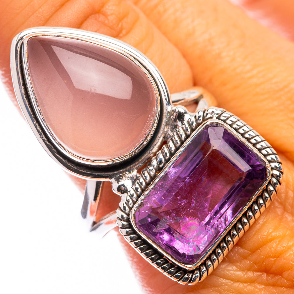 Large Rose Quartz, Amethyst Ring Size 10.5 (925 Sterling Silver) R141184