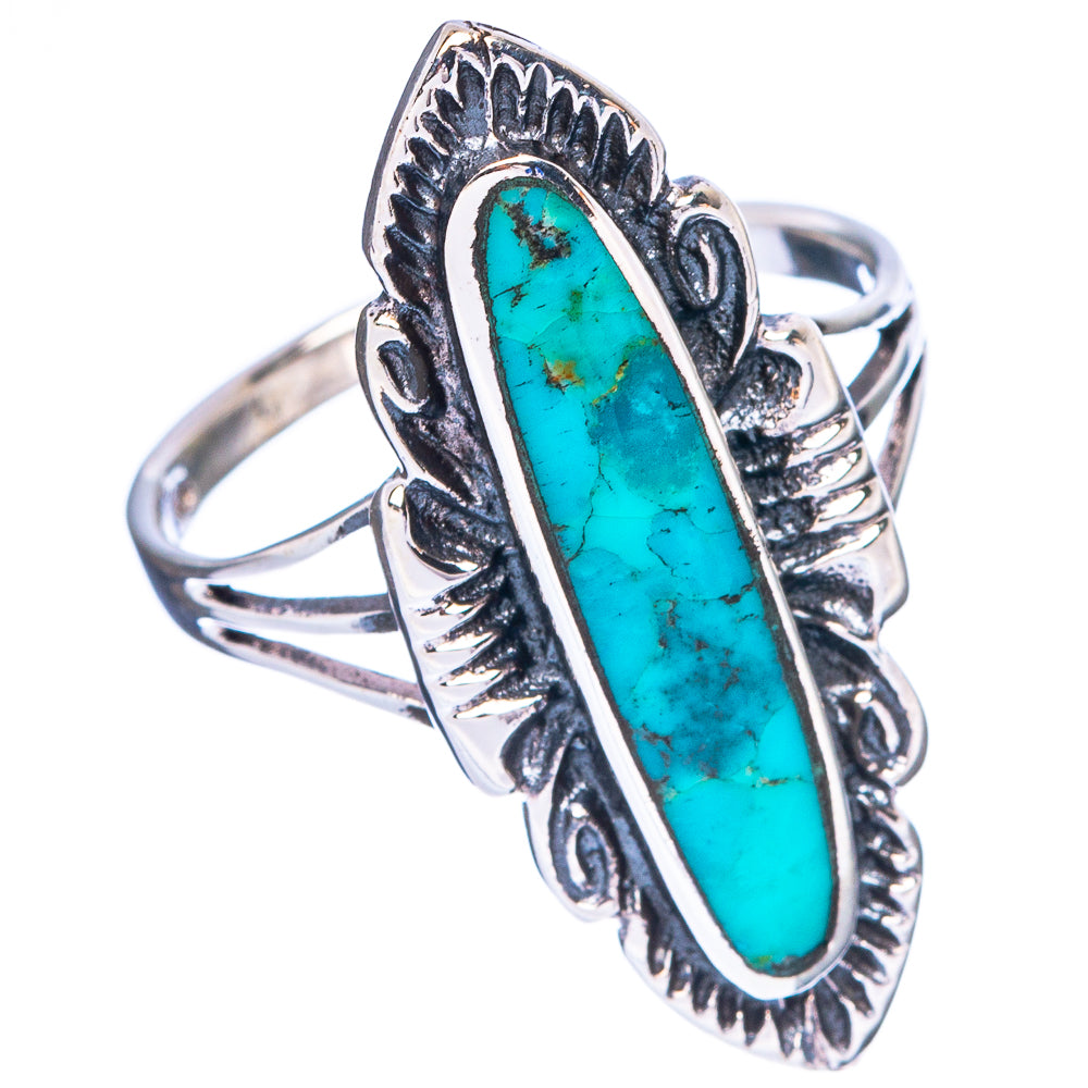 Sterling silver turquoise ring with oval turquoise cabochon, ornate split-shank setting