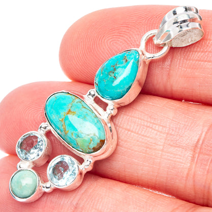 Rare Kingman Turquoise, Blue Topaz, Larimar Pendant 1 3/4" (925 Sterling Silver) P41101