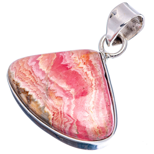 Pink rhodochrosite teardrop pendant with swirl banding, .925 sterling silver
