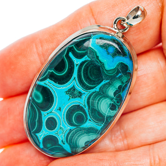 Malachite In Chrysocolla Pendant 2 1/4" (German Silver)