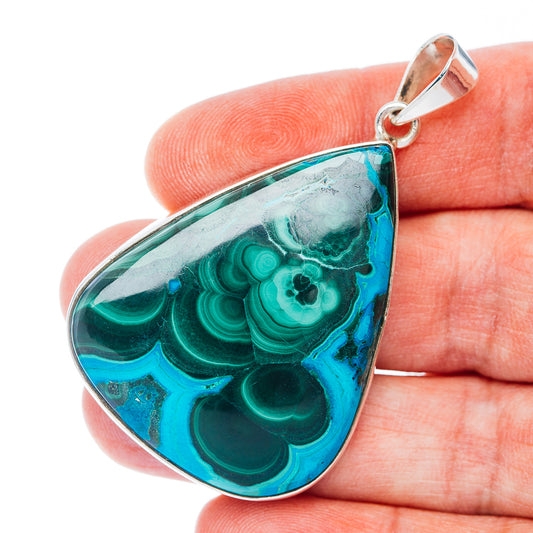 Huge Premium Malachite In Chrysocolla Pendant 2 1/4" (.925 Sterling Silver)