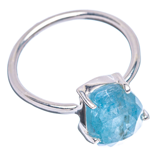 Faceted aquamarine oval gemstone ring in .925 sterling silver with side prongs